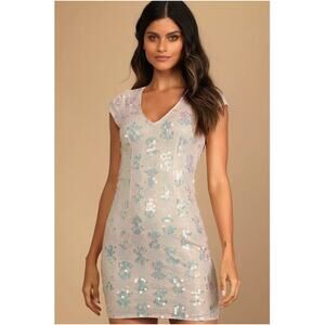 Lulus Shimmering Gaze Blush Sequin Bodycon Mini Dress Sz XL